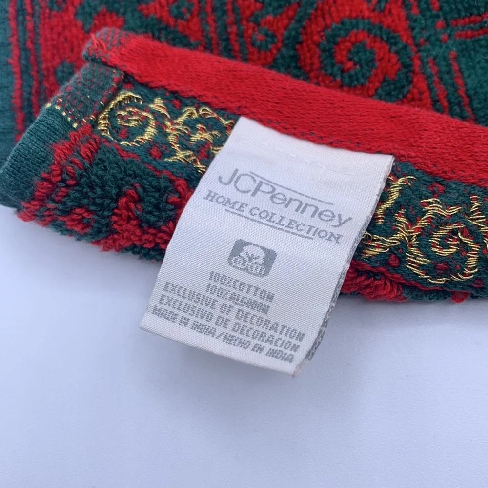 Vintage JCPenney Home Collection Cotton Red Green JOY Bath Towel & Hand Towel